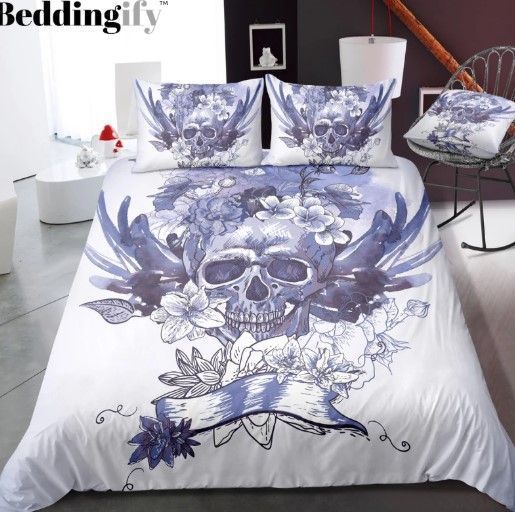 Skull Floral Bedding Set