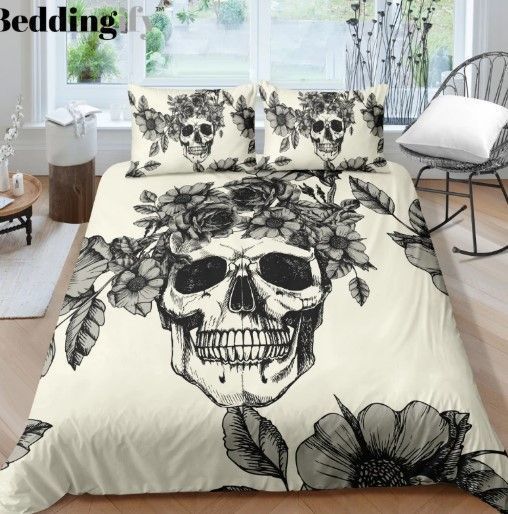 Skull Floral Bedding Set