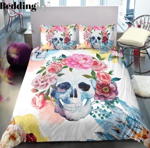 Skull Floral Bedding Set