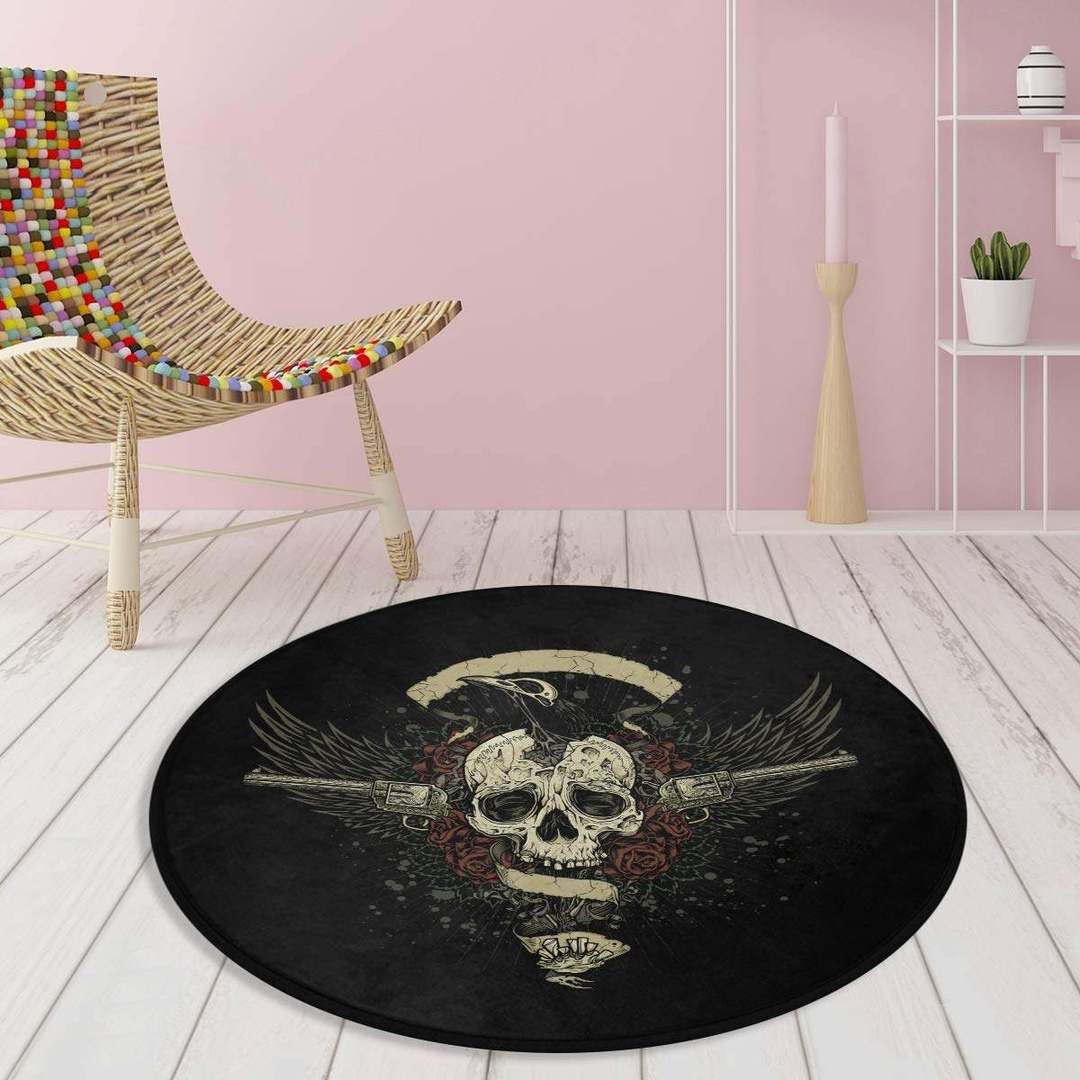 Skull Floral Round Carpet