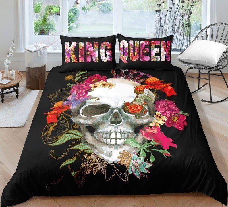 Skull Floral King Queen Printed Bedding Set