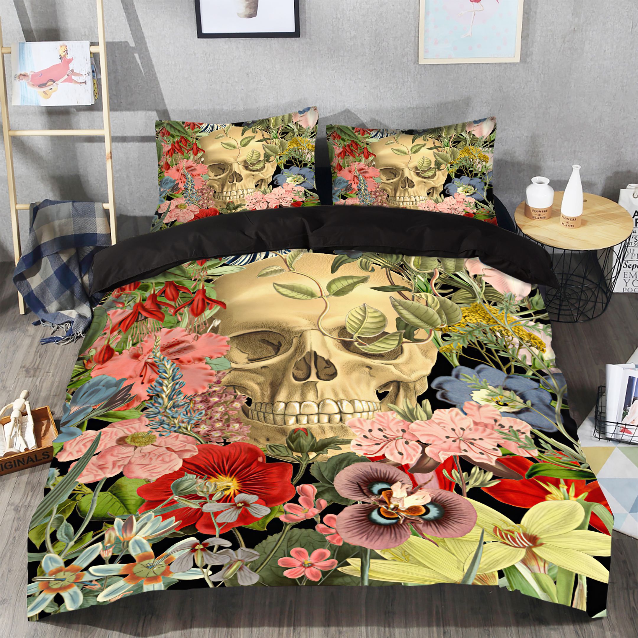 Skull Flower Bedding Set
