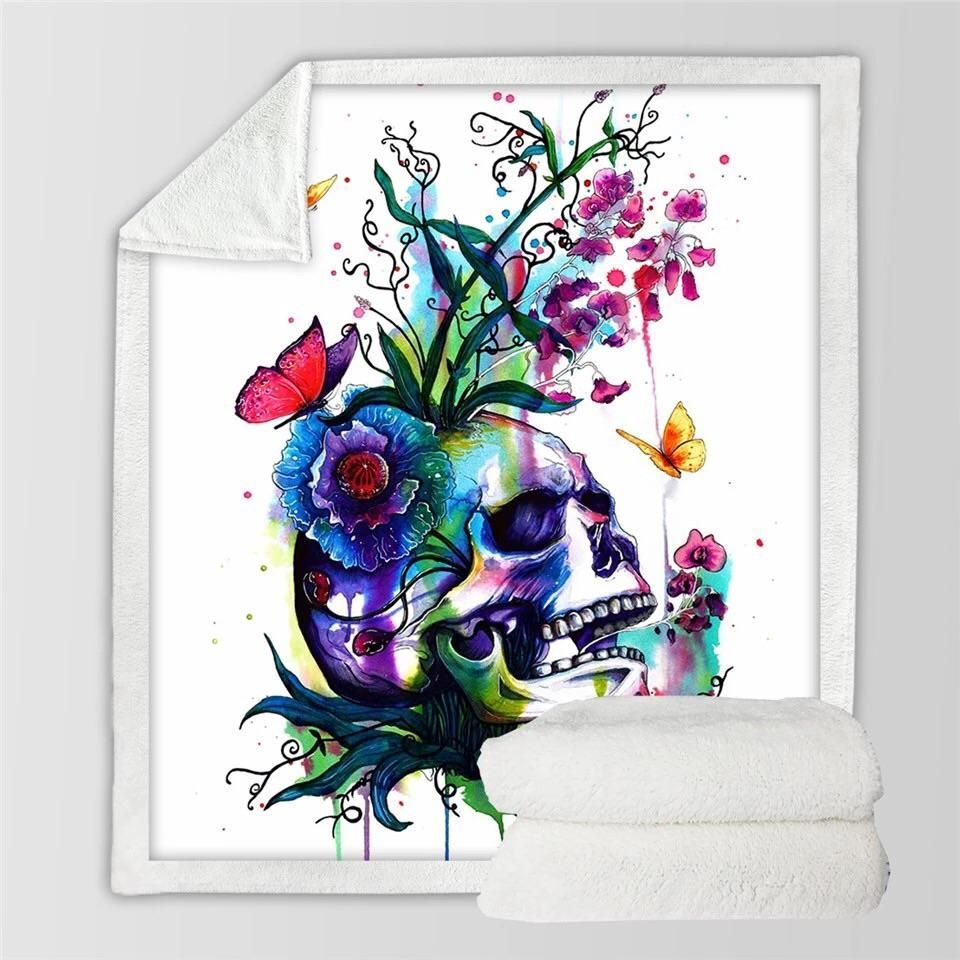 Skull Flower Sherpa Fleece Blanket