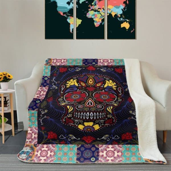 Skull Flower Sherpa Fleece Blanket