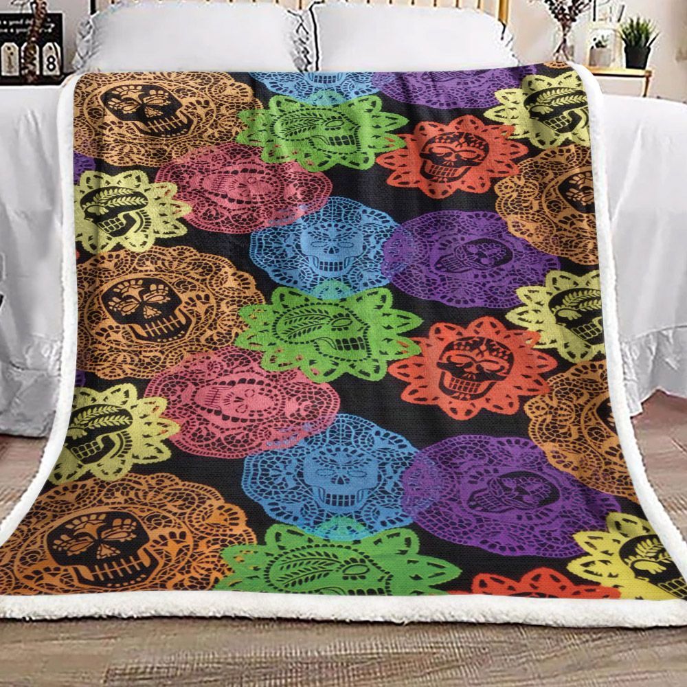 Skull Flower Sherpa Fleece Blanket