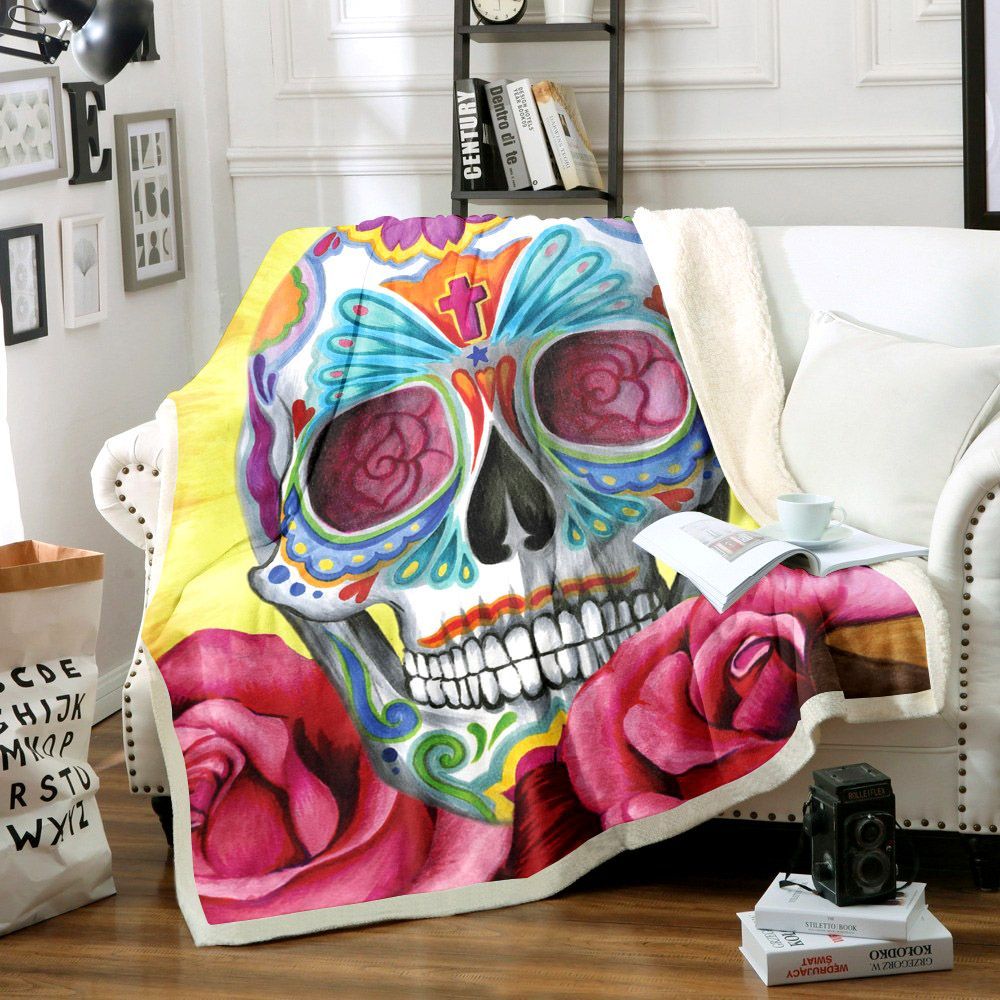 Skull Flower Sherpa Fleece Blanket