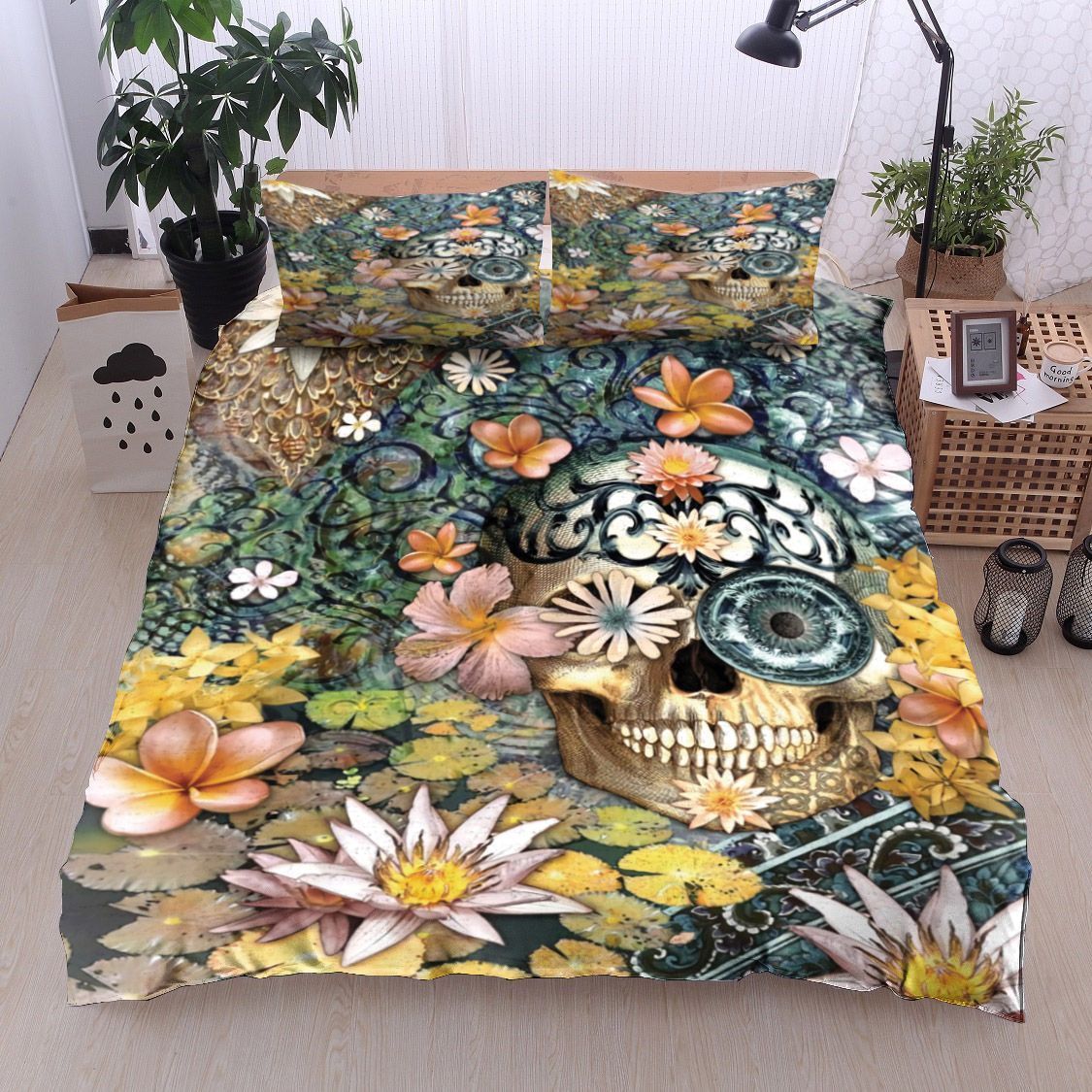 Skull Flower Lotus Bedding Set