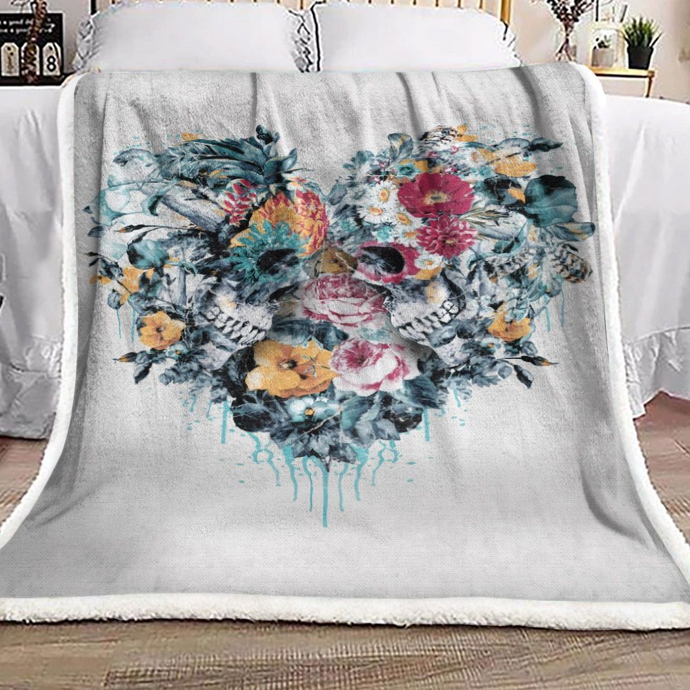 Skull Flower Love Sherpa Fleece Blanket