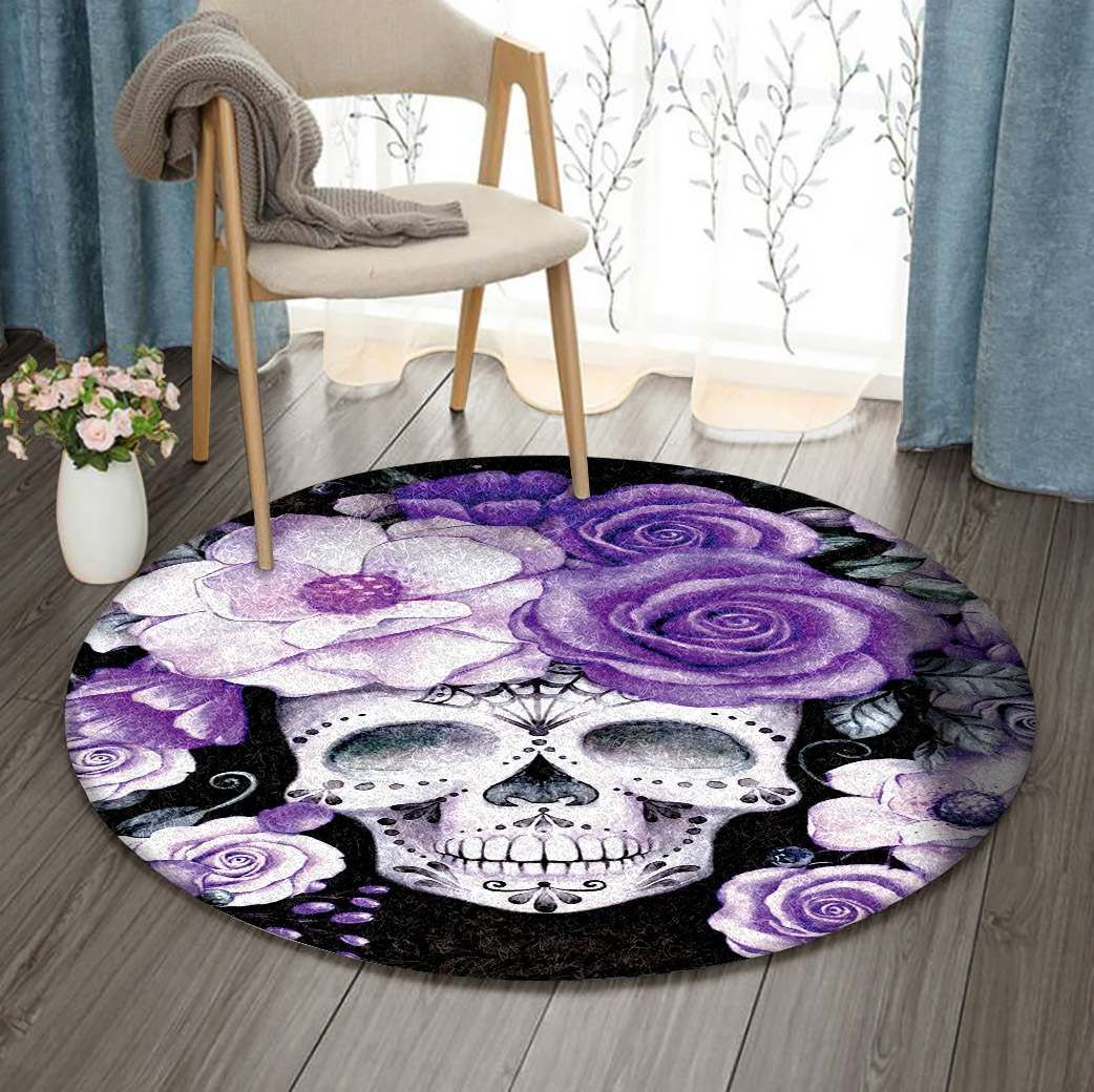 Skull Flower Round Carpet