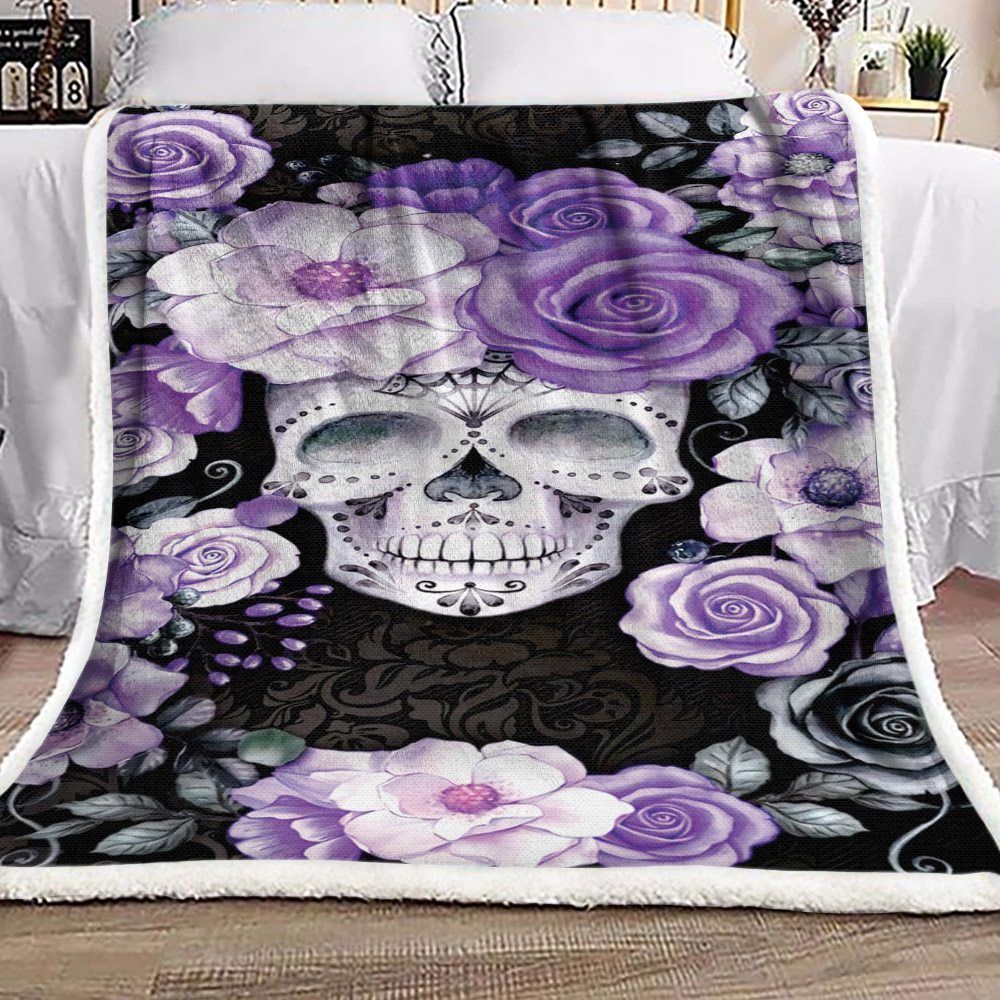 Skull Flower Sherpa Fleece Blanket