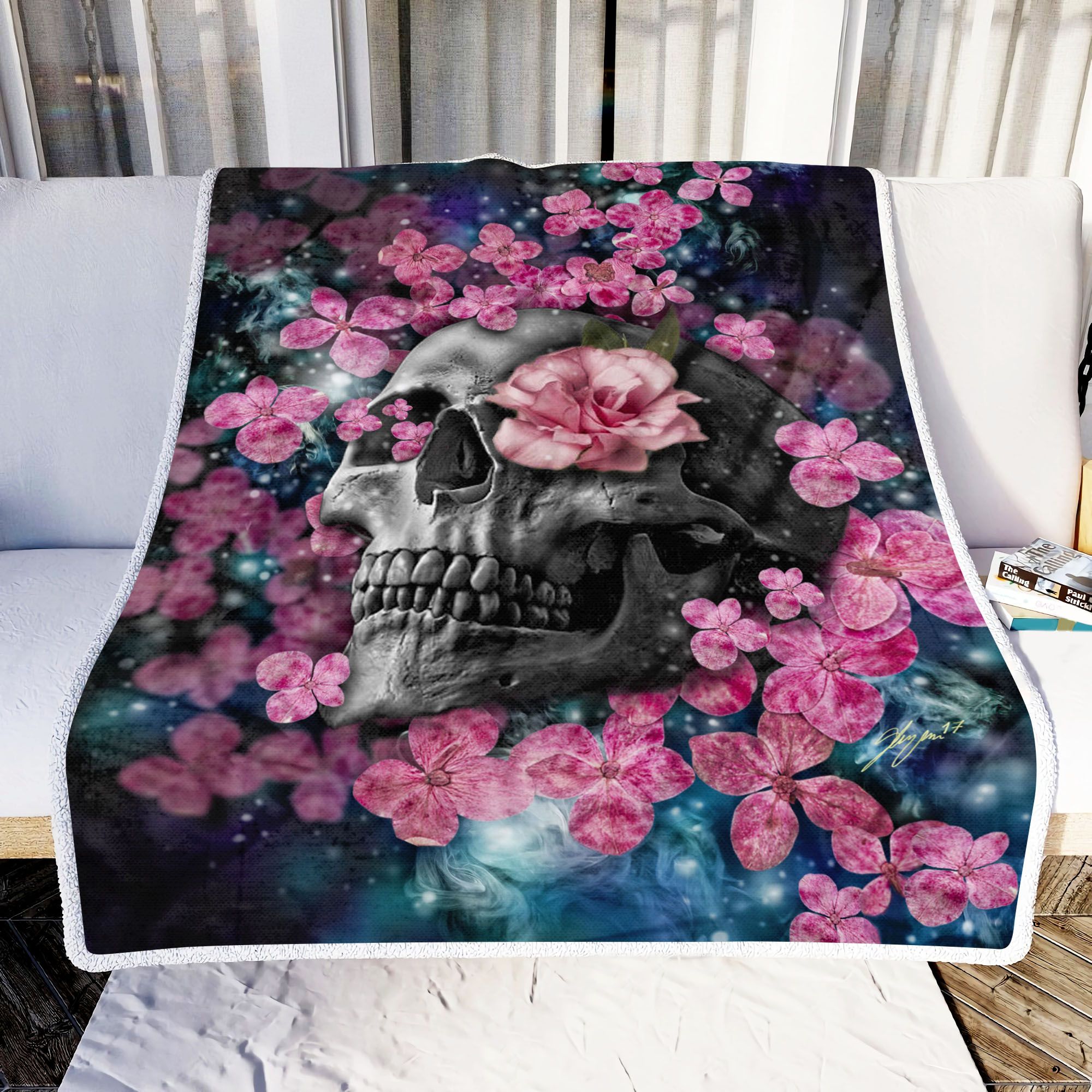 Skull Flower Fleece Blanket