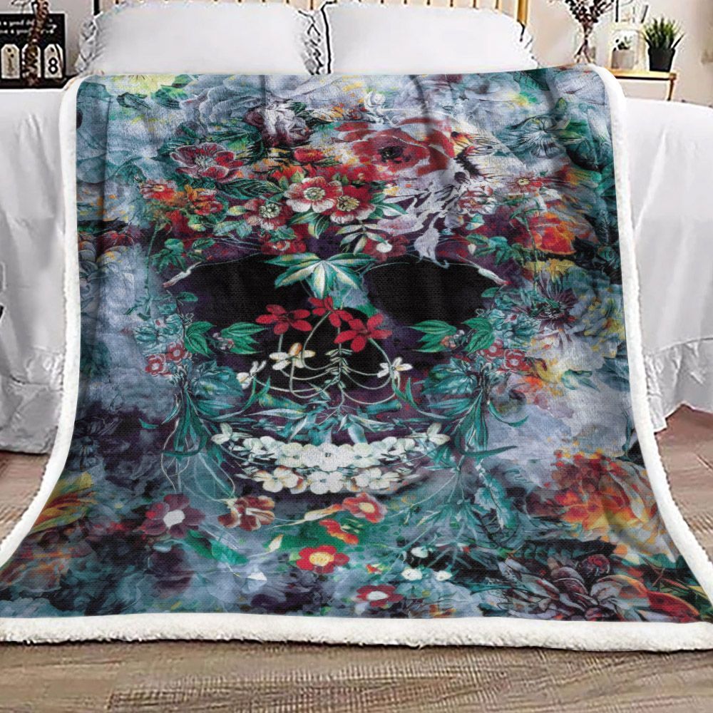 Skull Flower Sherpa Fleece Blanket