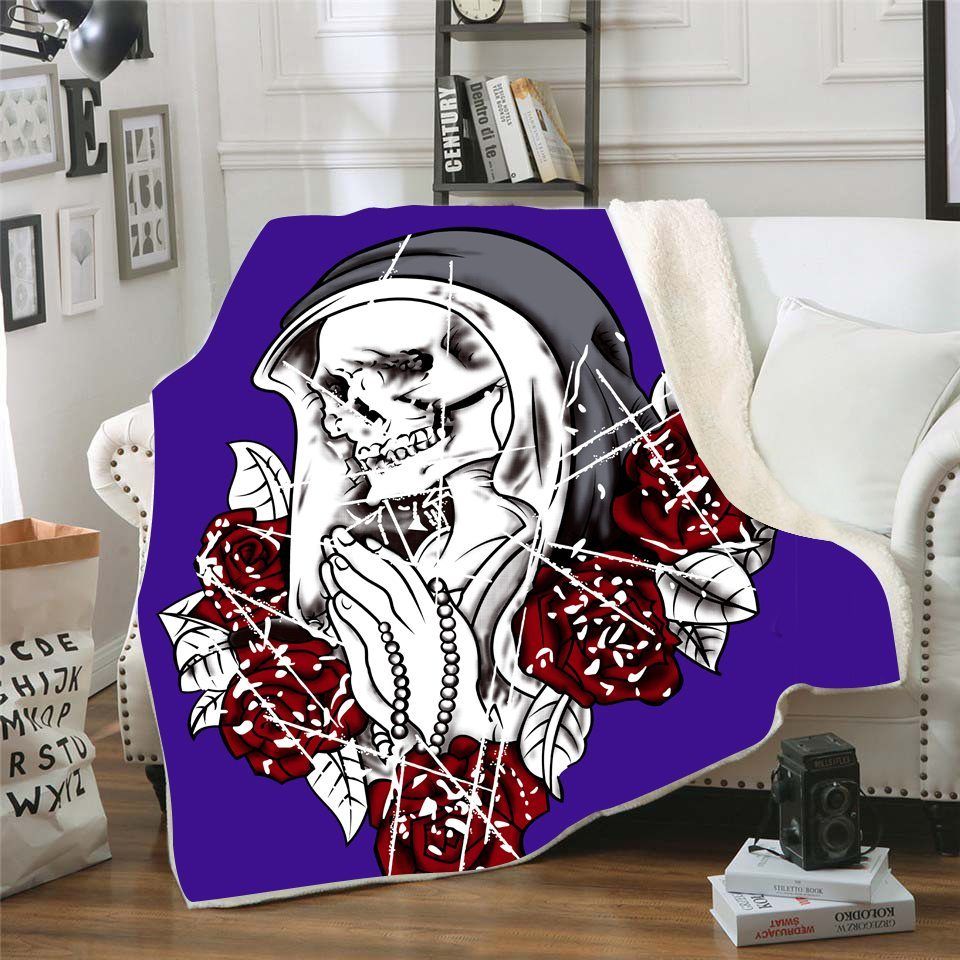 Skull Flowers Sherpa Fleece Blanket