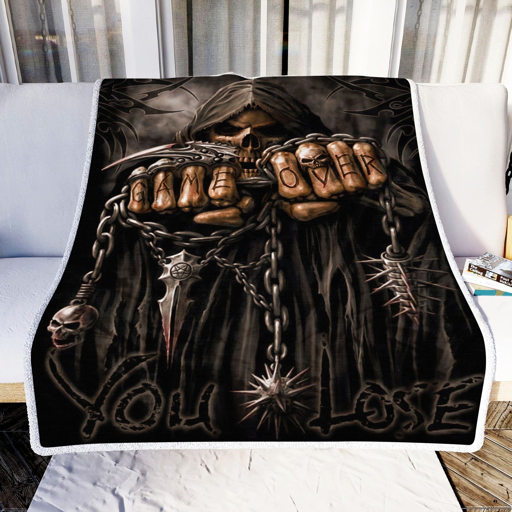 Skull Game Over You Lose Fleece Blanket