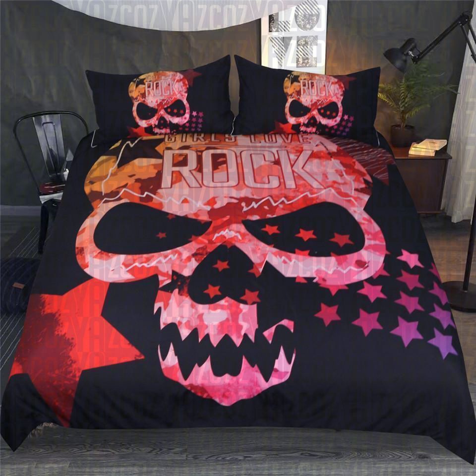 Skull Girls Love Rock Bedding Set