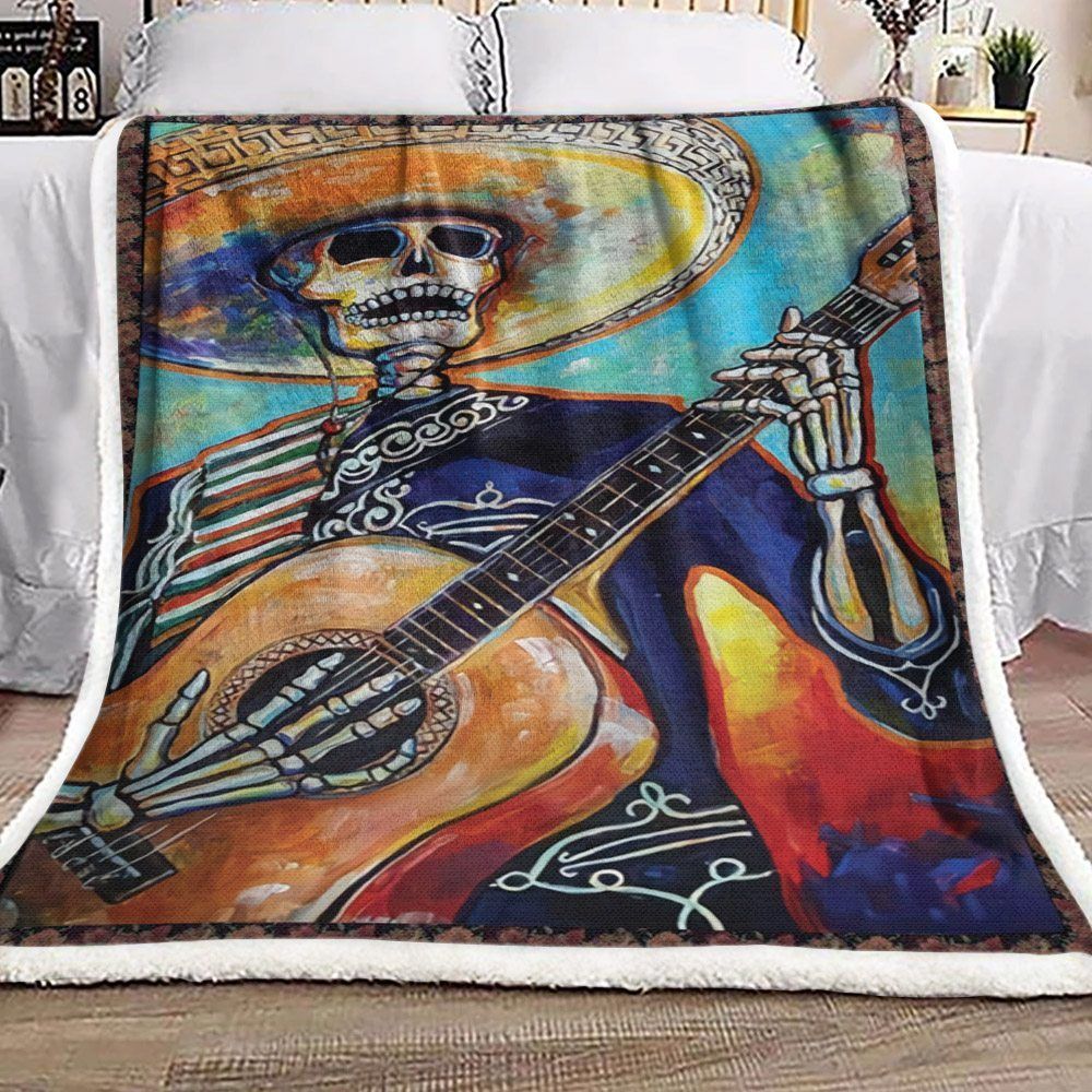 Skull Guitar Sherpa Fleece Blanket