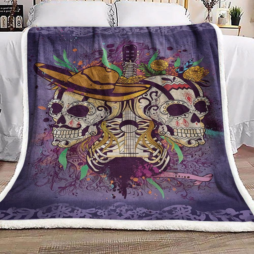 Skull Guitar Sherpa Fleece Blanket