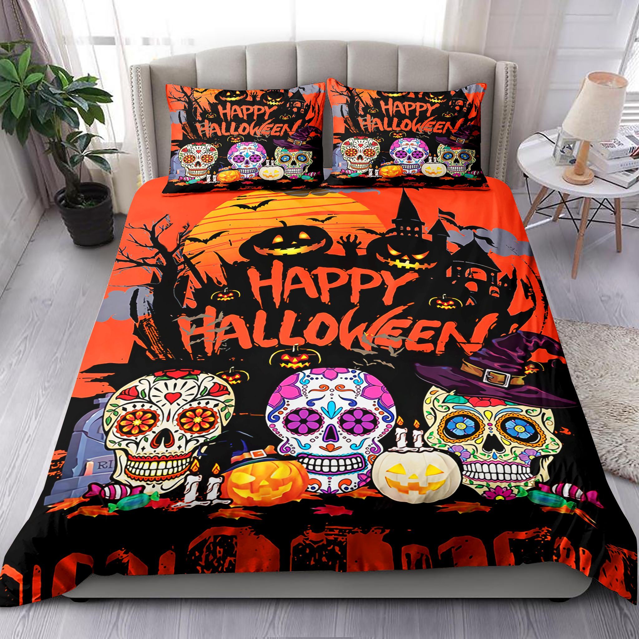 Skull Happy Halloween Bedding Set