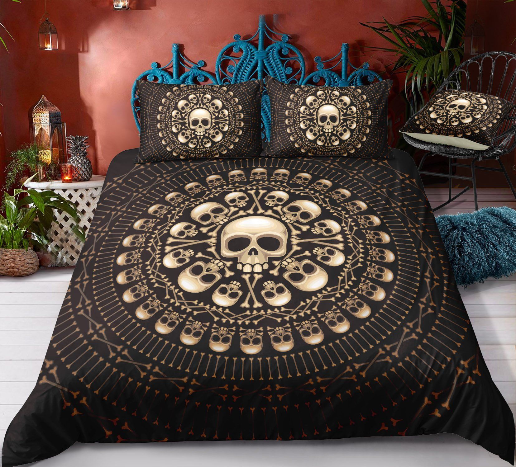 Skull Head Circle Shaped Bedding Set