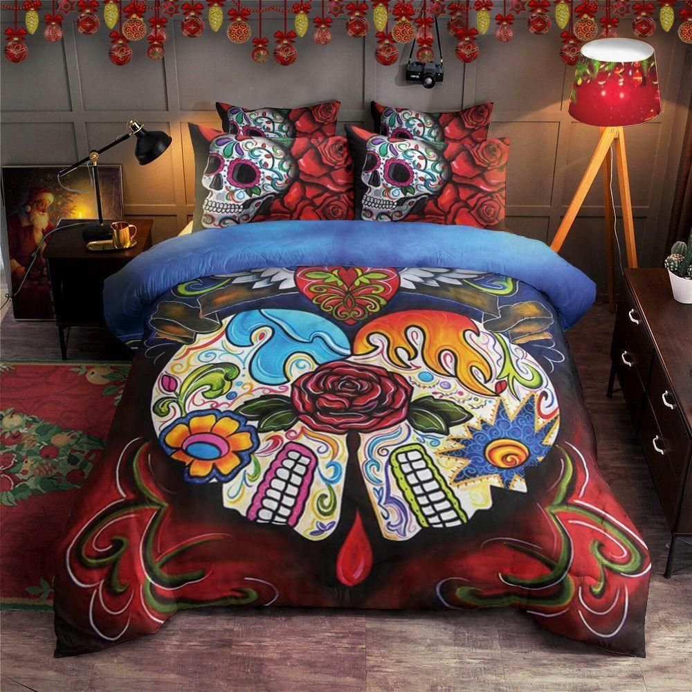 Skull Head With Rose Art Bedding Set