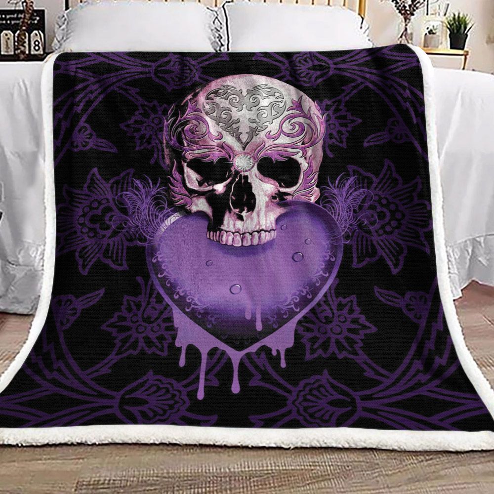 Skull Heart Sherpa Fleece Blanket