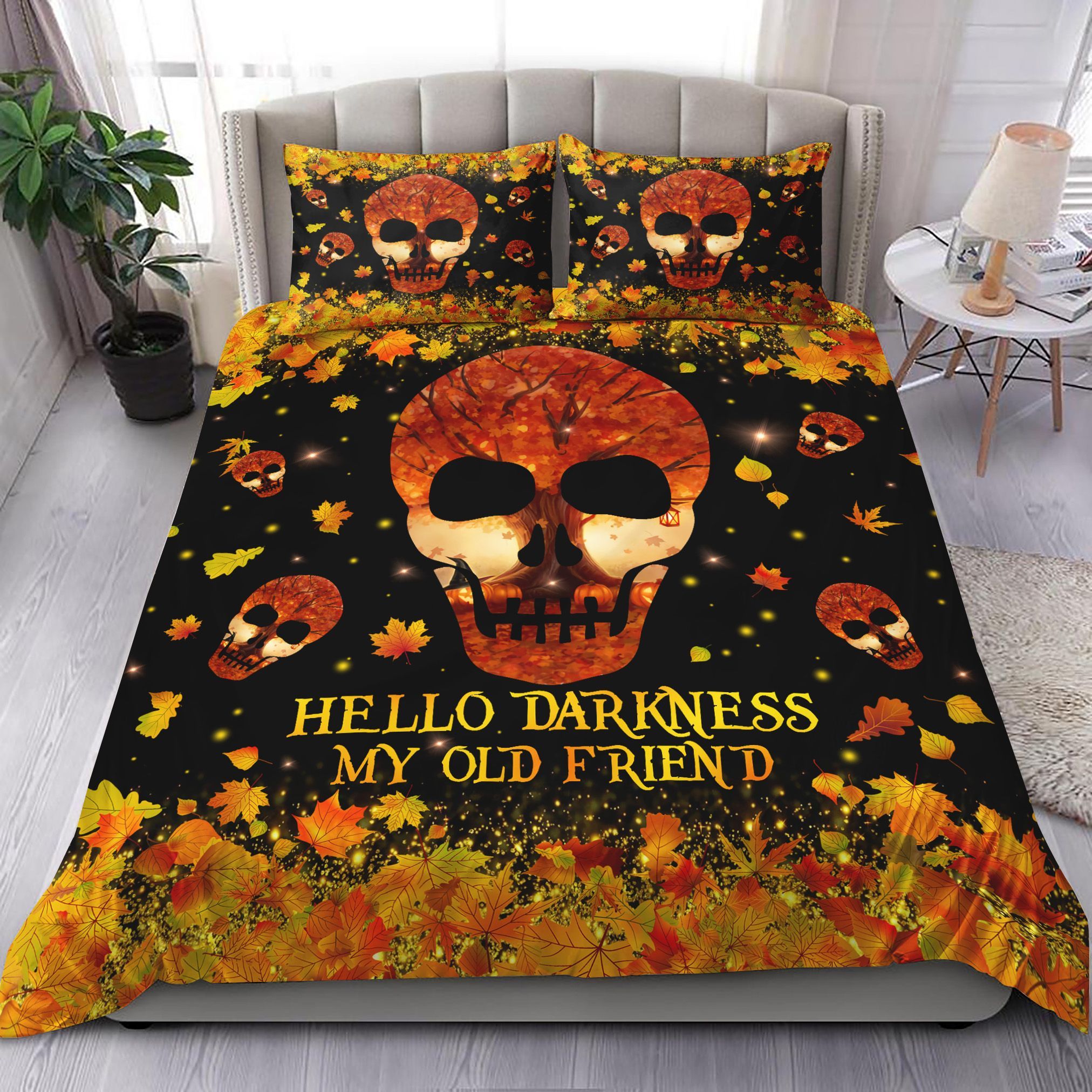 Skull Hello Darkness My Old Friend Autumn Bedding Set