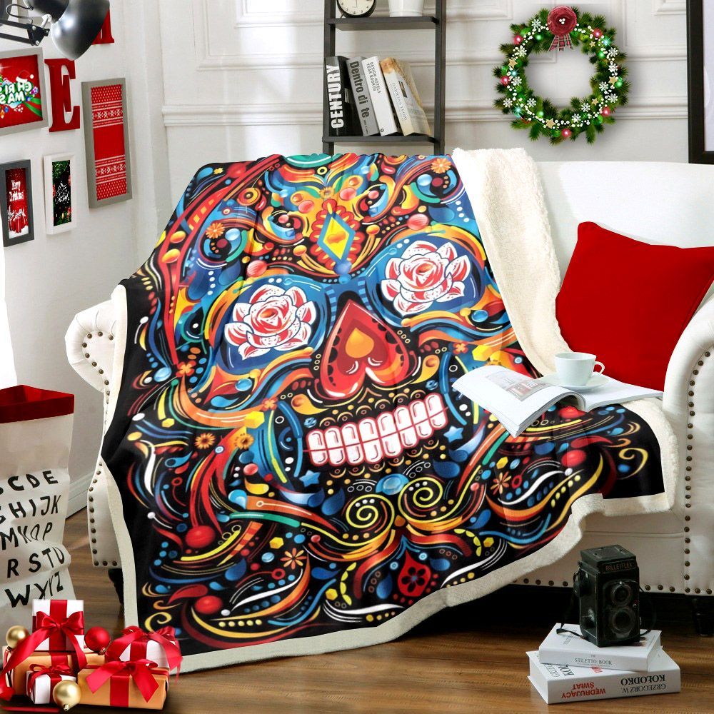 Skull Hippie Sherpa Fleece Blanket
