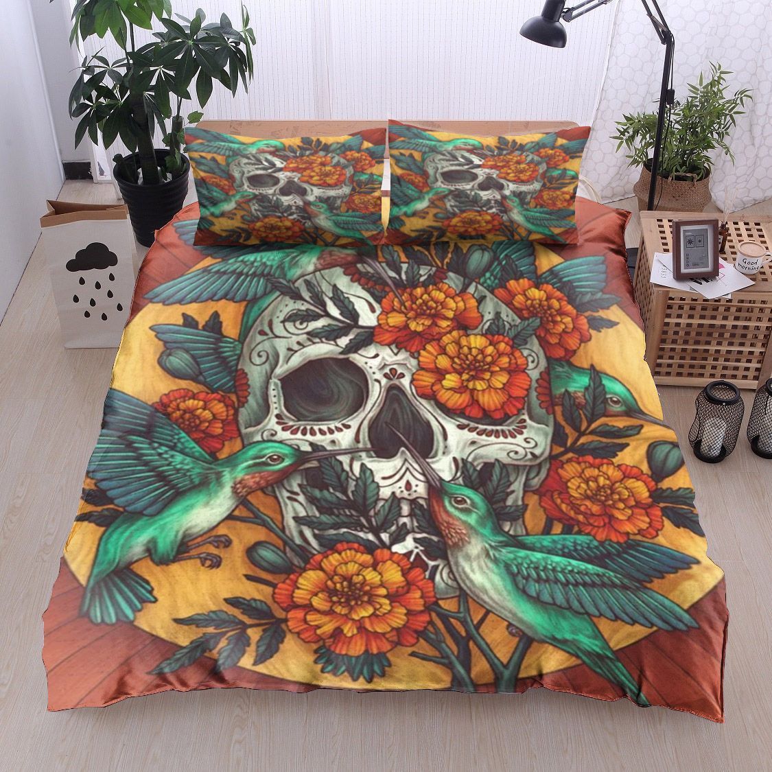 Skull Hummingbird Bedding Set