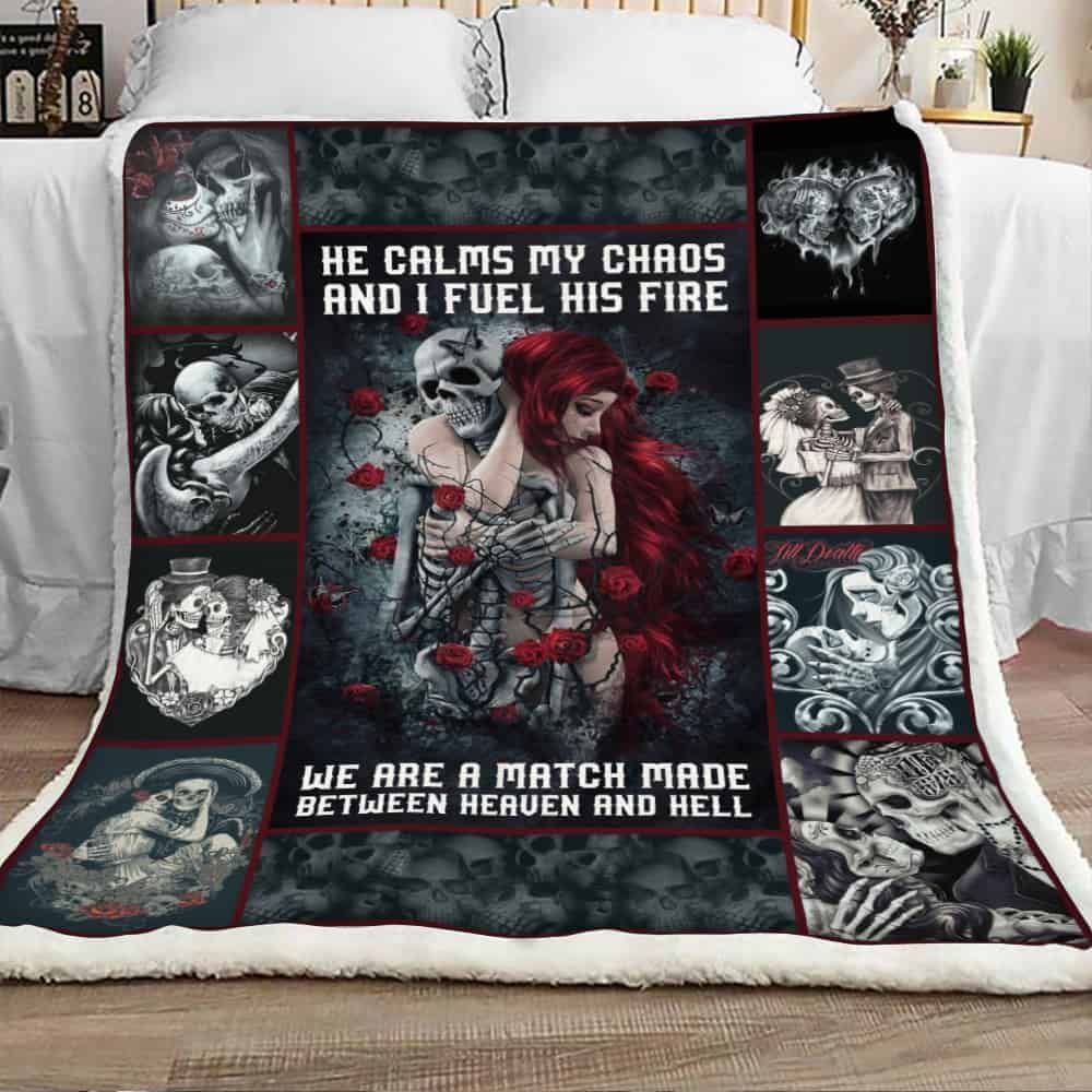 Skull Husband And Wife Love And Wife Sherpa Fleece Blanket