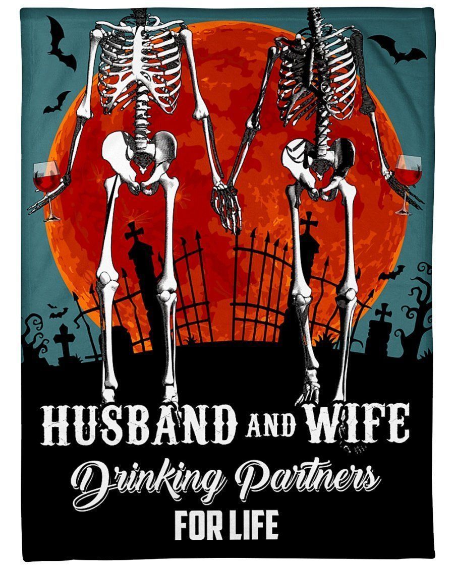 Skull Husband And Wife Printed Fleece Blanket
