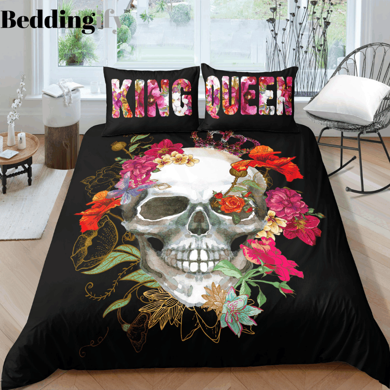 Skull King And Queen Flower Bedding Set
