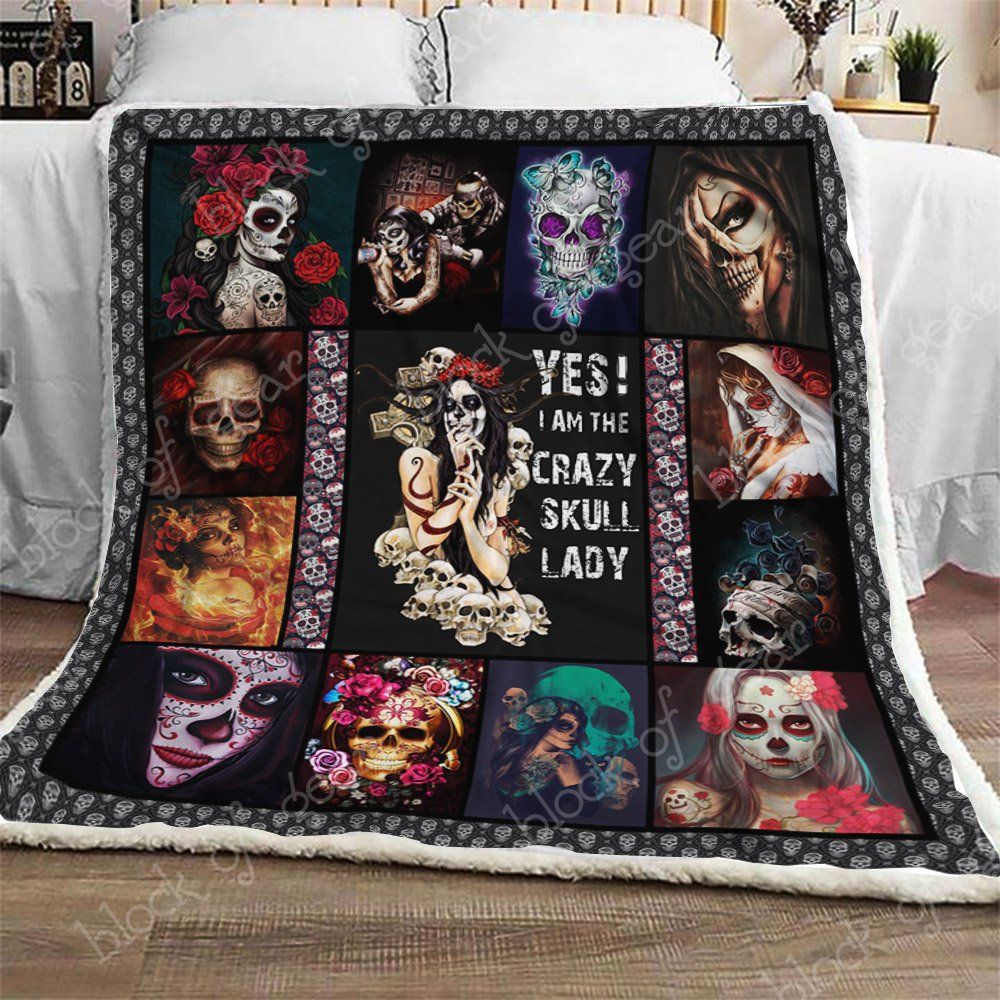 Skull Lady Sherpa Fleece Blanket