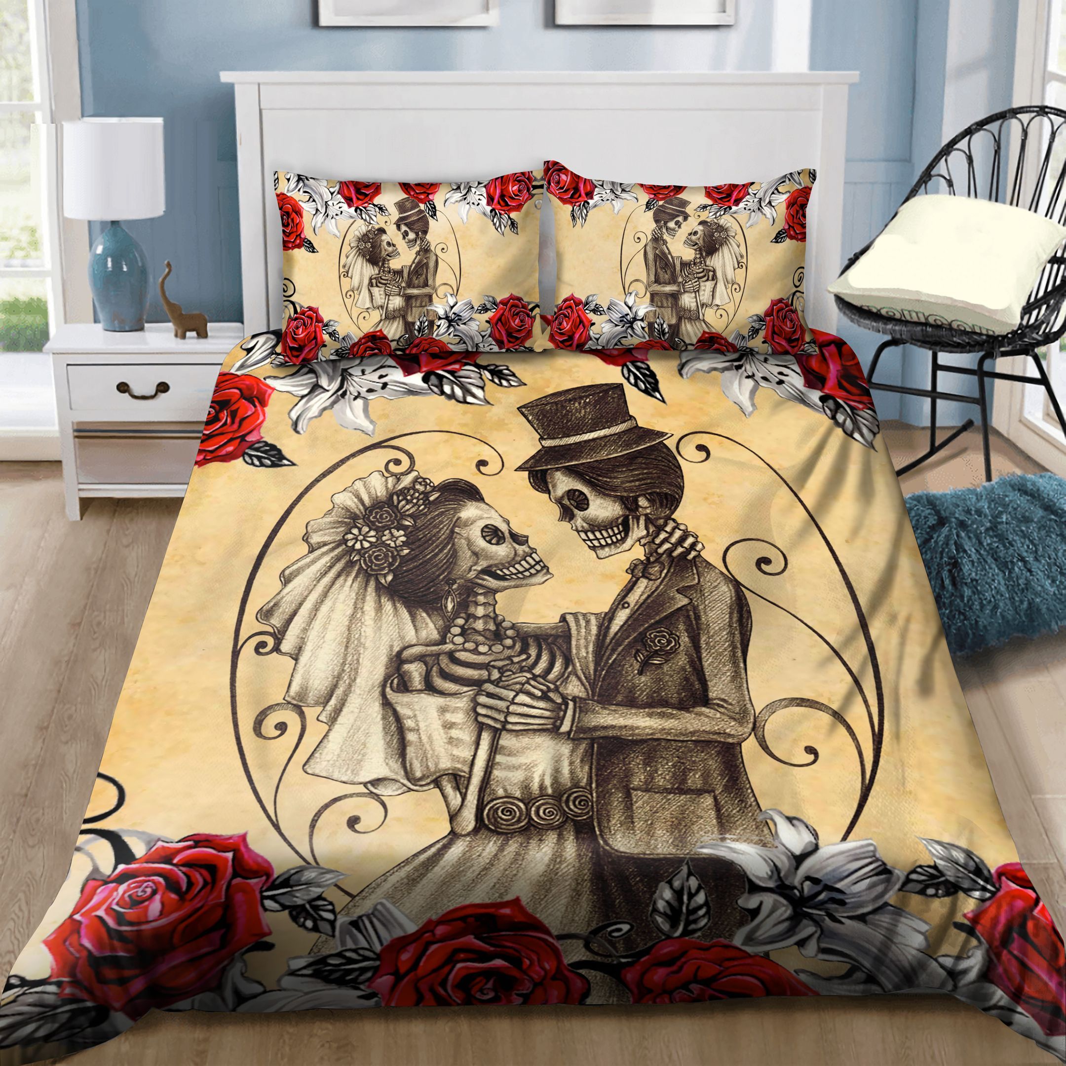 Skull Love Couple Bedding Set