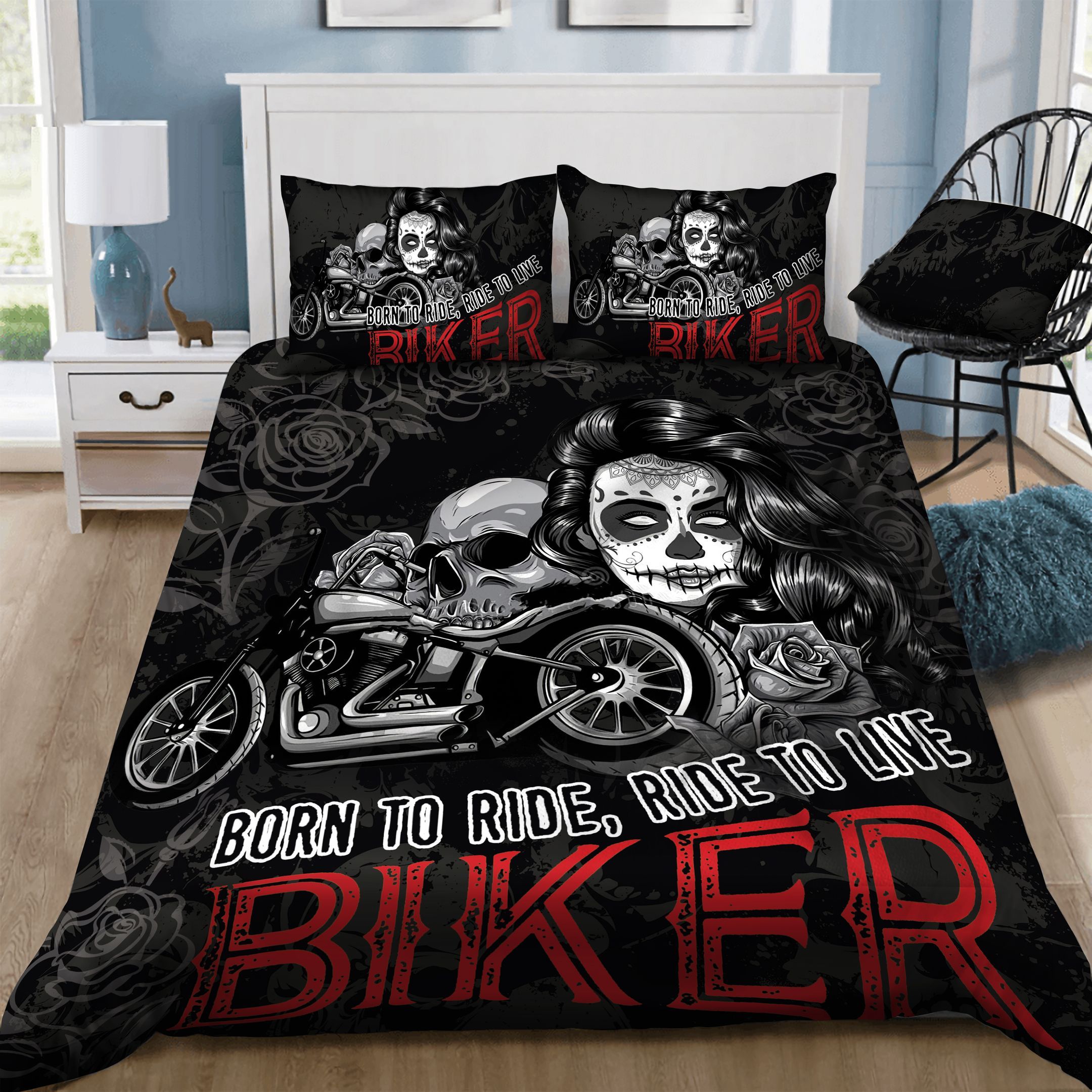 Skull Motocycle  Bedding Set