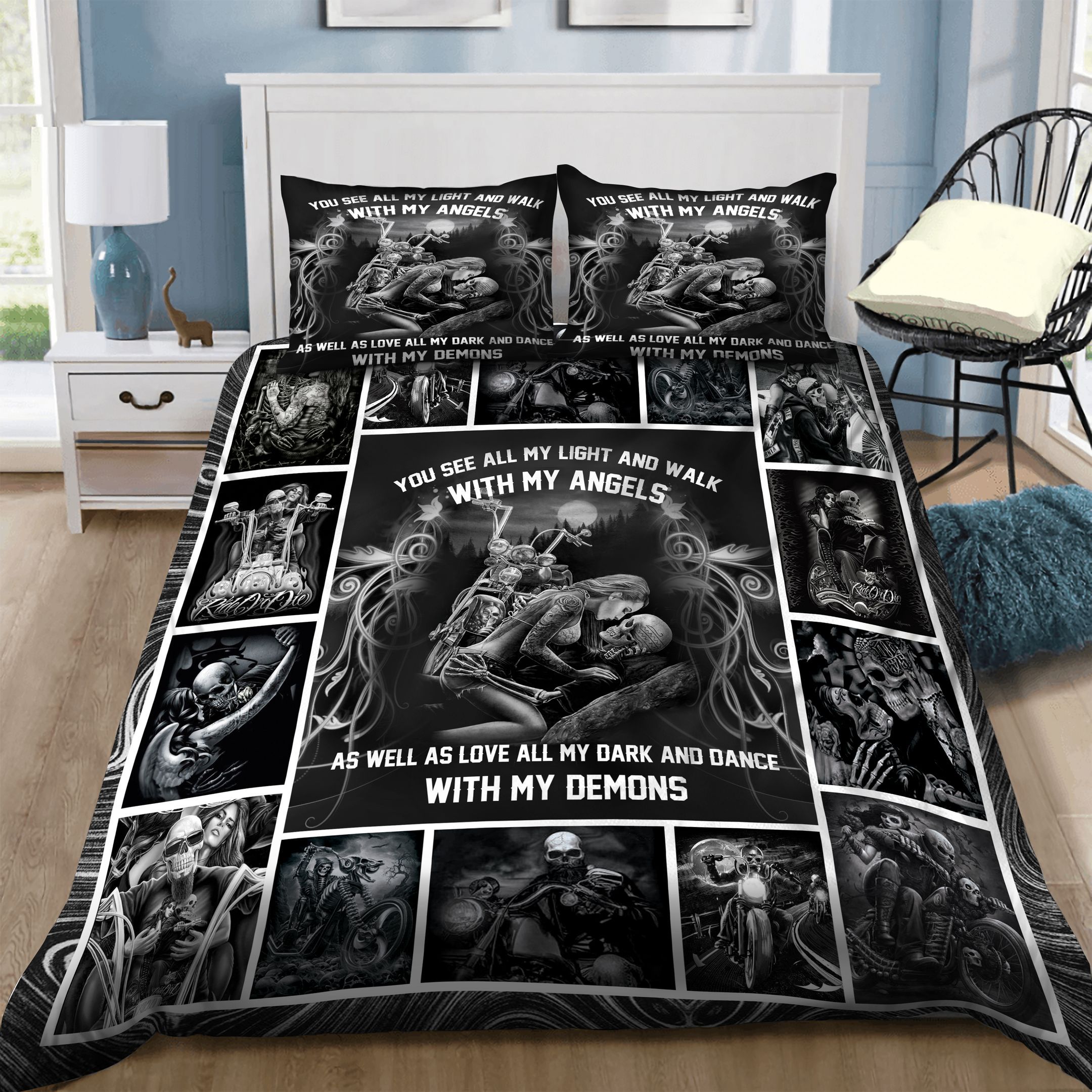 Skull Motocycle Bedding Set
