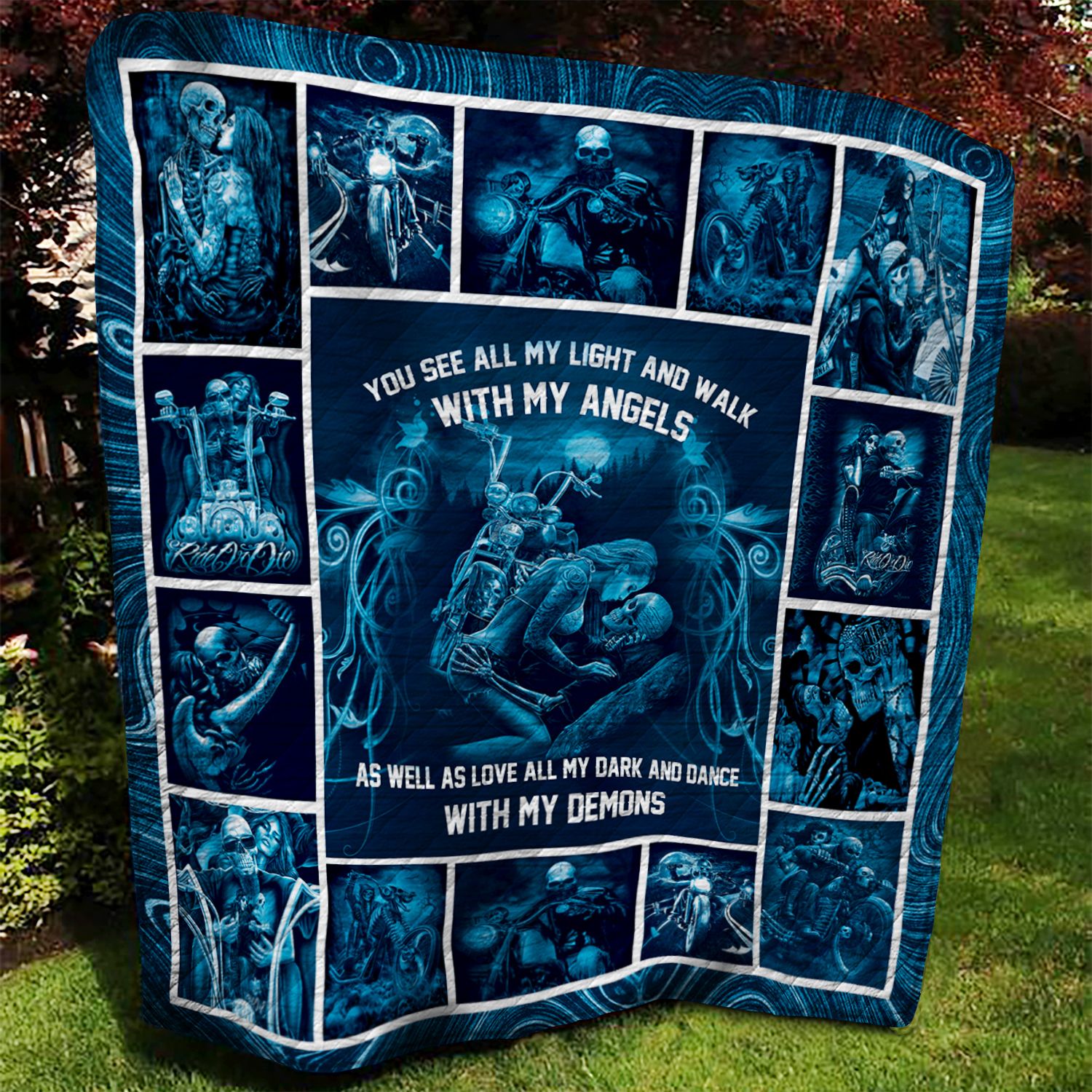 Skull Motocycle Quilt Blanket DTH240605HD