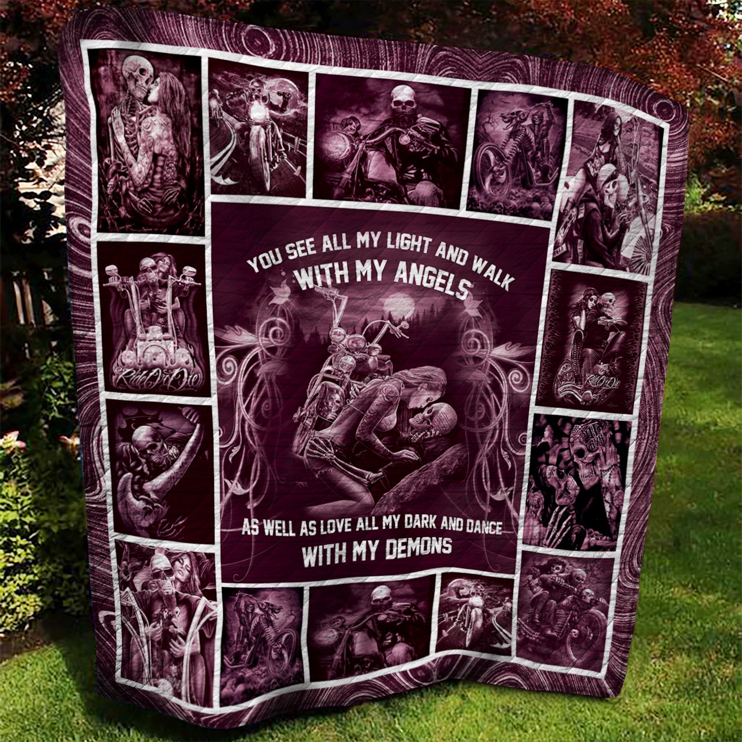 Skull Motocycle Quilt Blanket DTH240606HD