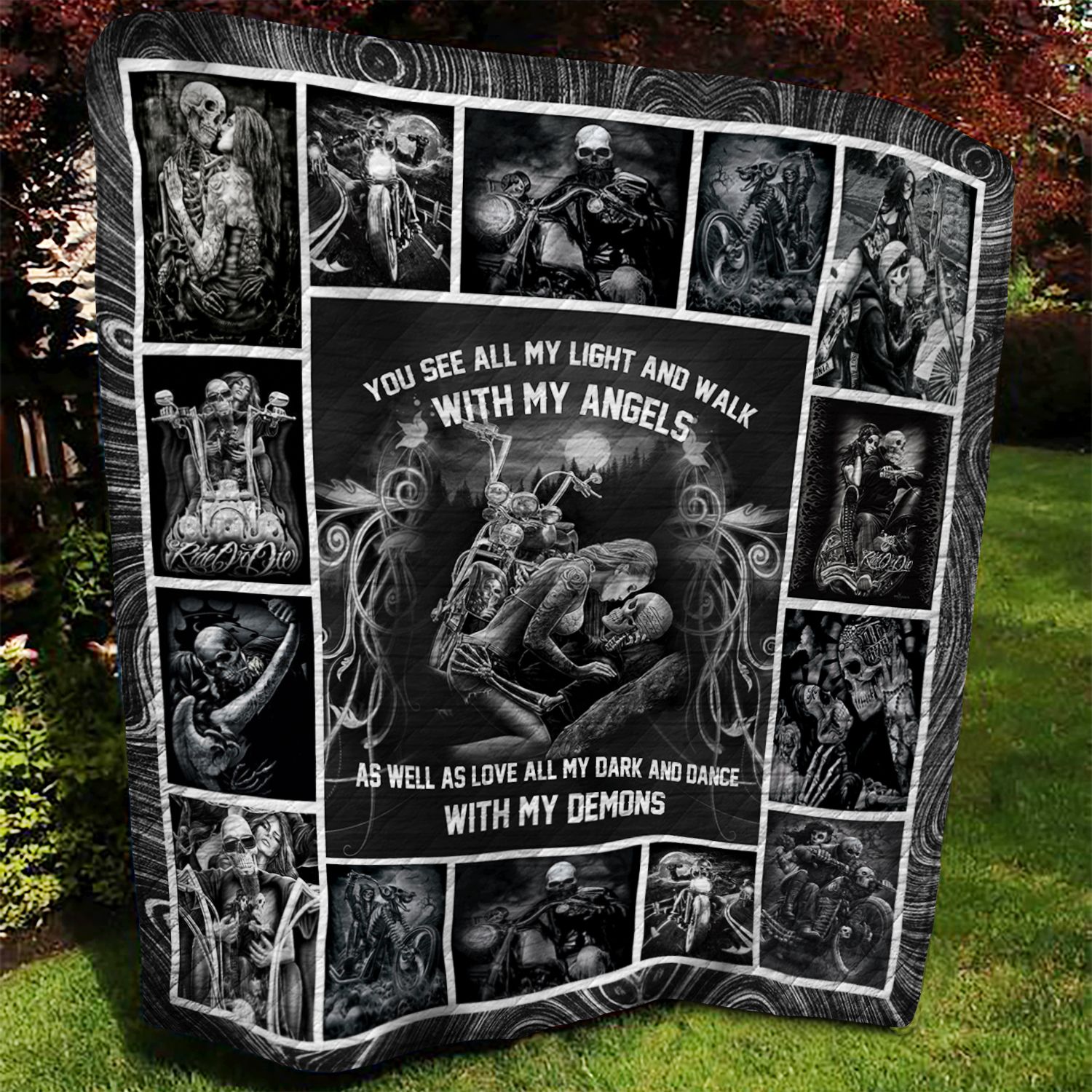 Skull Motocycle Quilt Blanket DTH240608HD