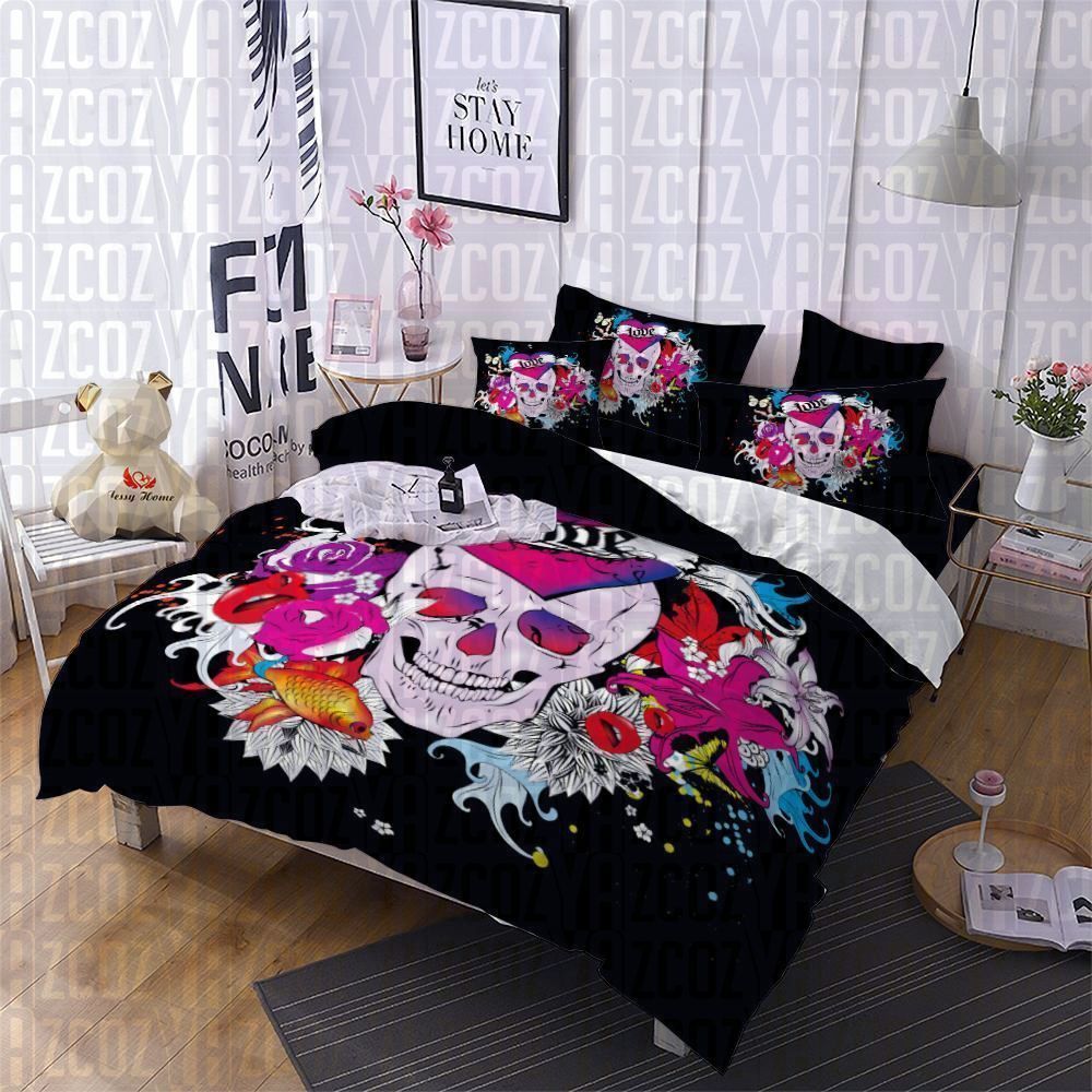 Skull Mouth Colorful Flowers Bedding Set