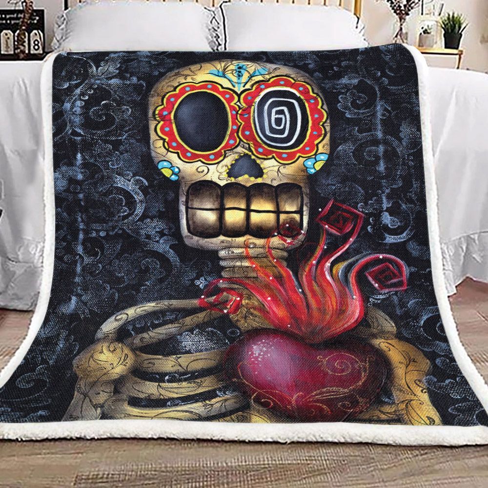 Skull My Sacred Heart Sherpa Fleece Blanket