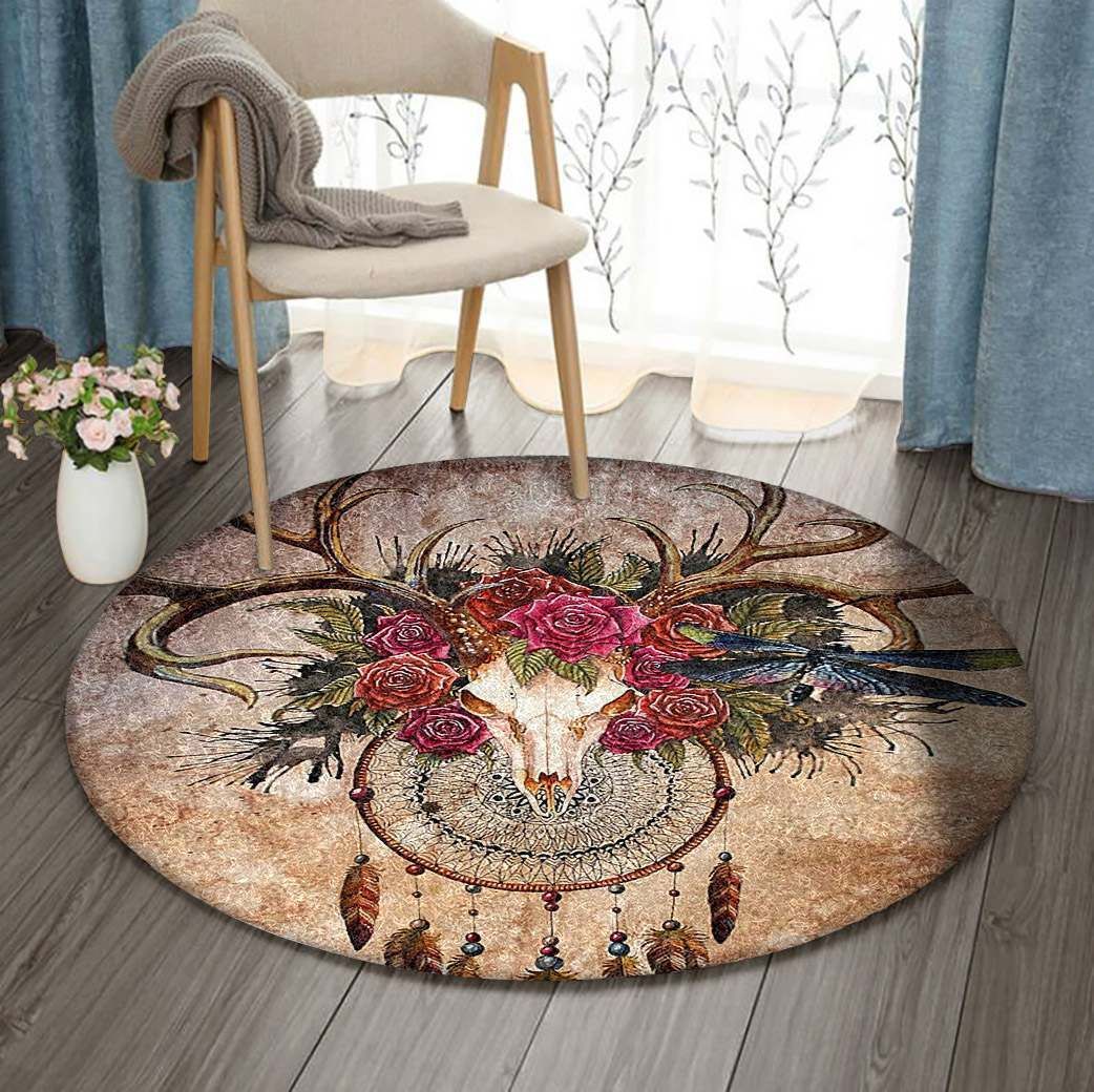 Skull Native American Round Carpet