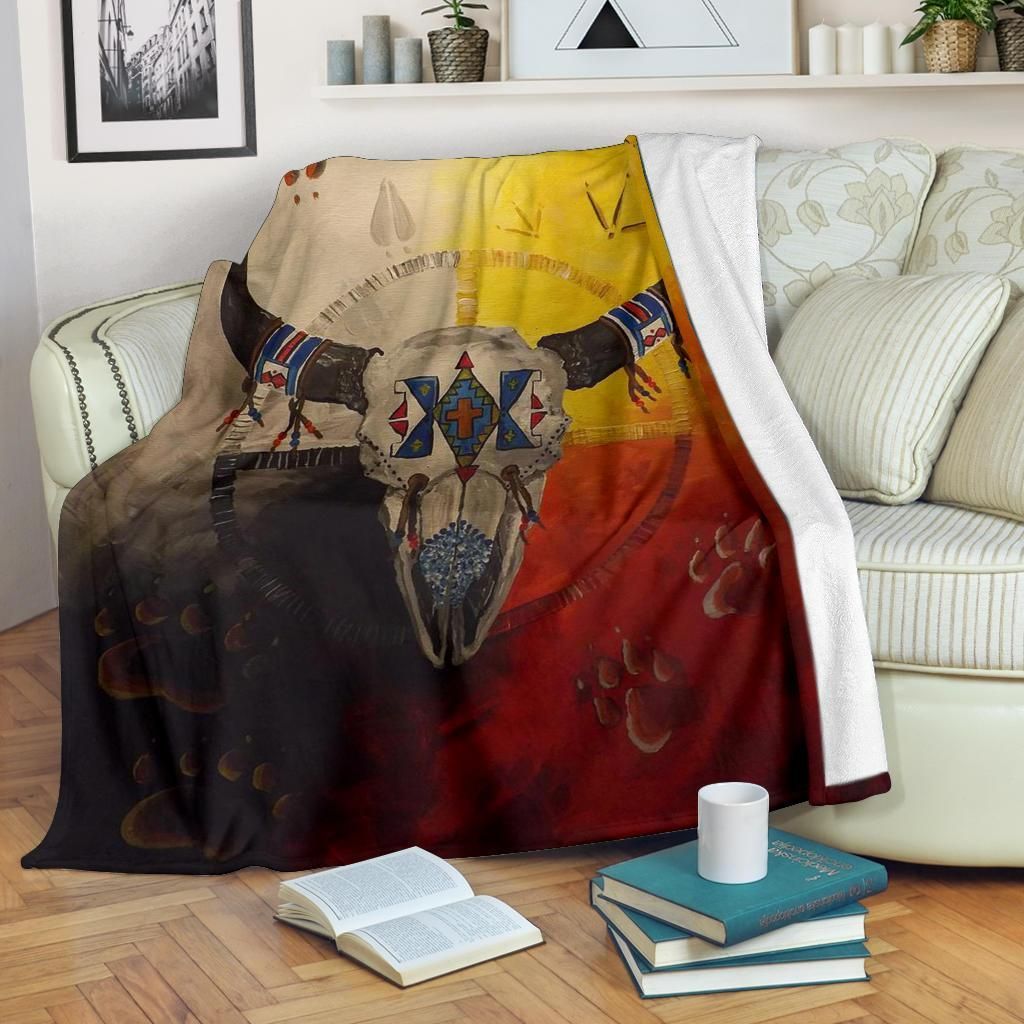 Skull Native American Sherpa Fleece Blanket