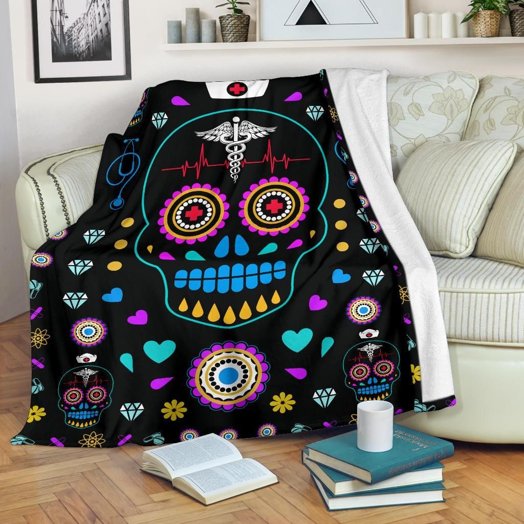 Skull Nurse Sherpa Fleece Blanket