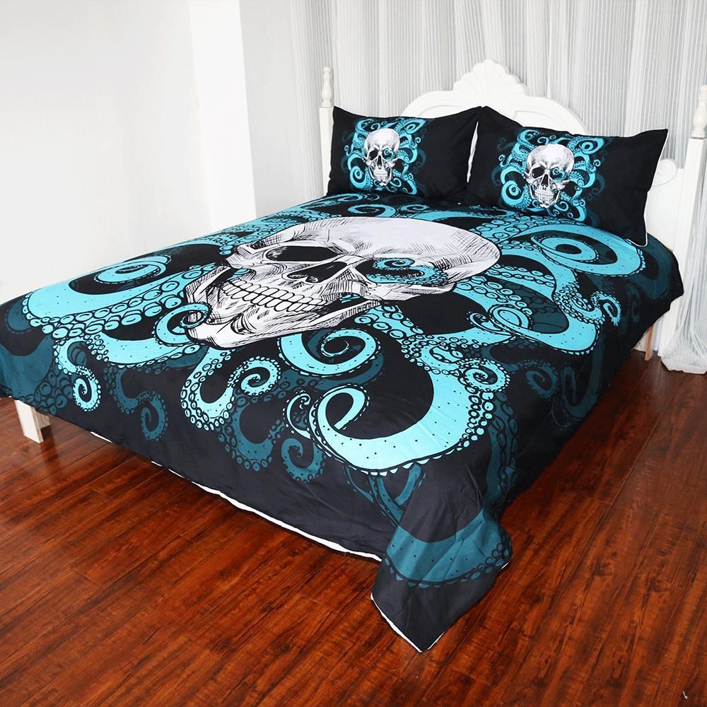 Skull Octopus Blue Tentacles Bedding Set