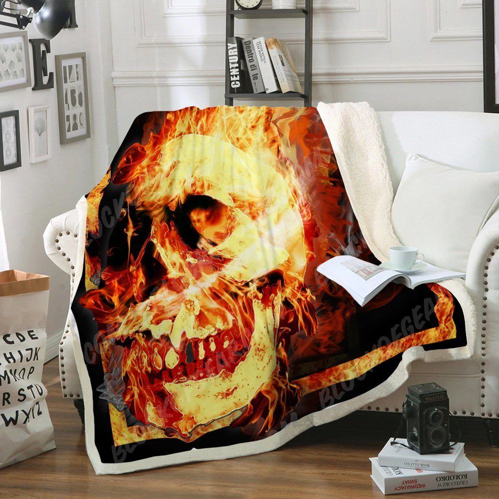 Skull On Fire Sherpa Fleece Blanket
