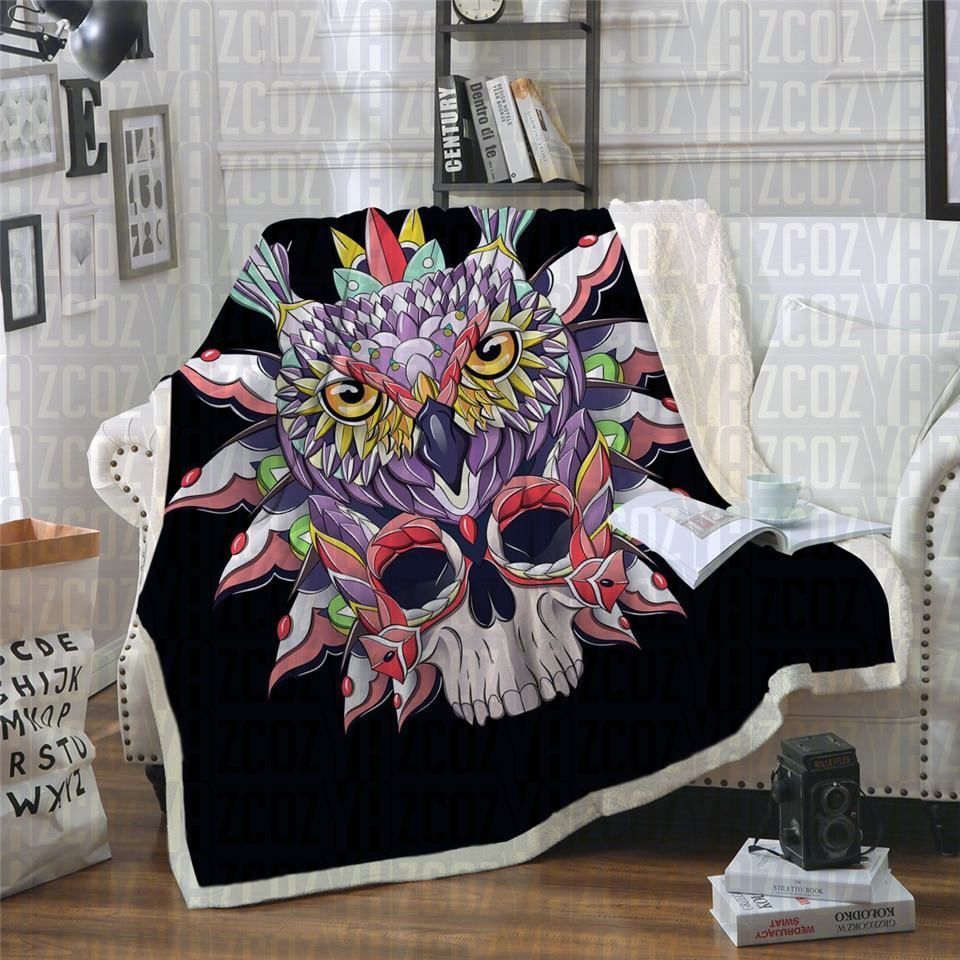 Skull Owl Sherpa Fleece Blanket