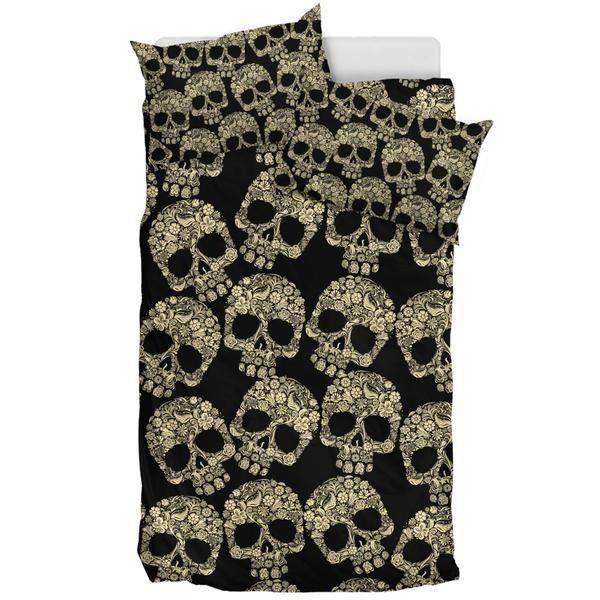 Skull Pattern Black And White Bedding Set