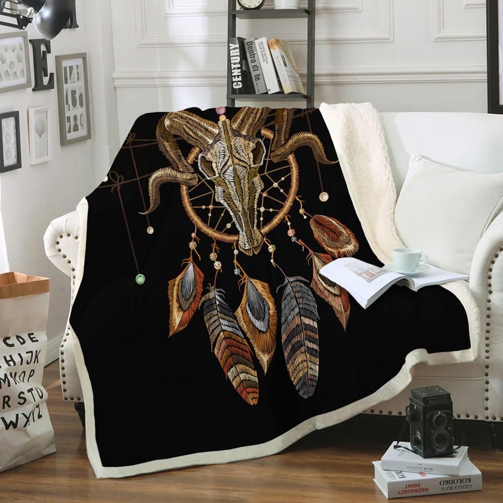 Skull Plush Dreamcatcher Exotic Sherpa Fleece Blanket