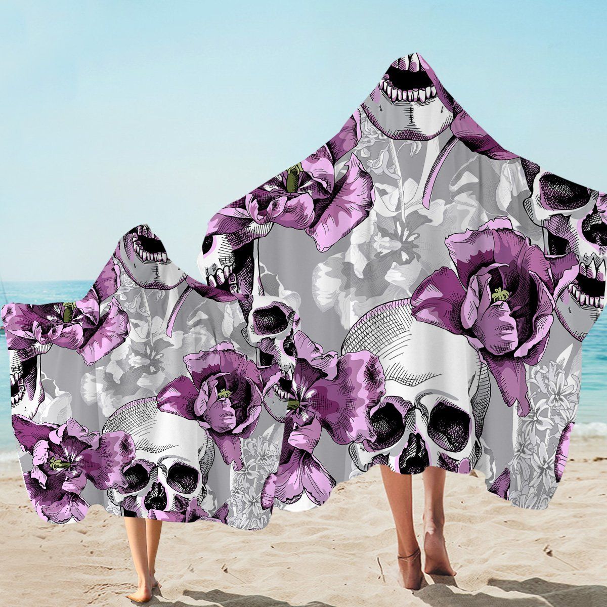 Skull Purple Plant Printed Hooded Towel