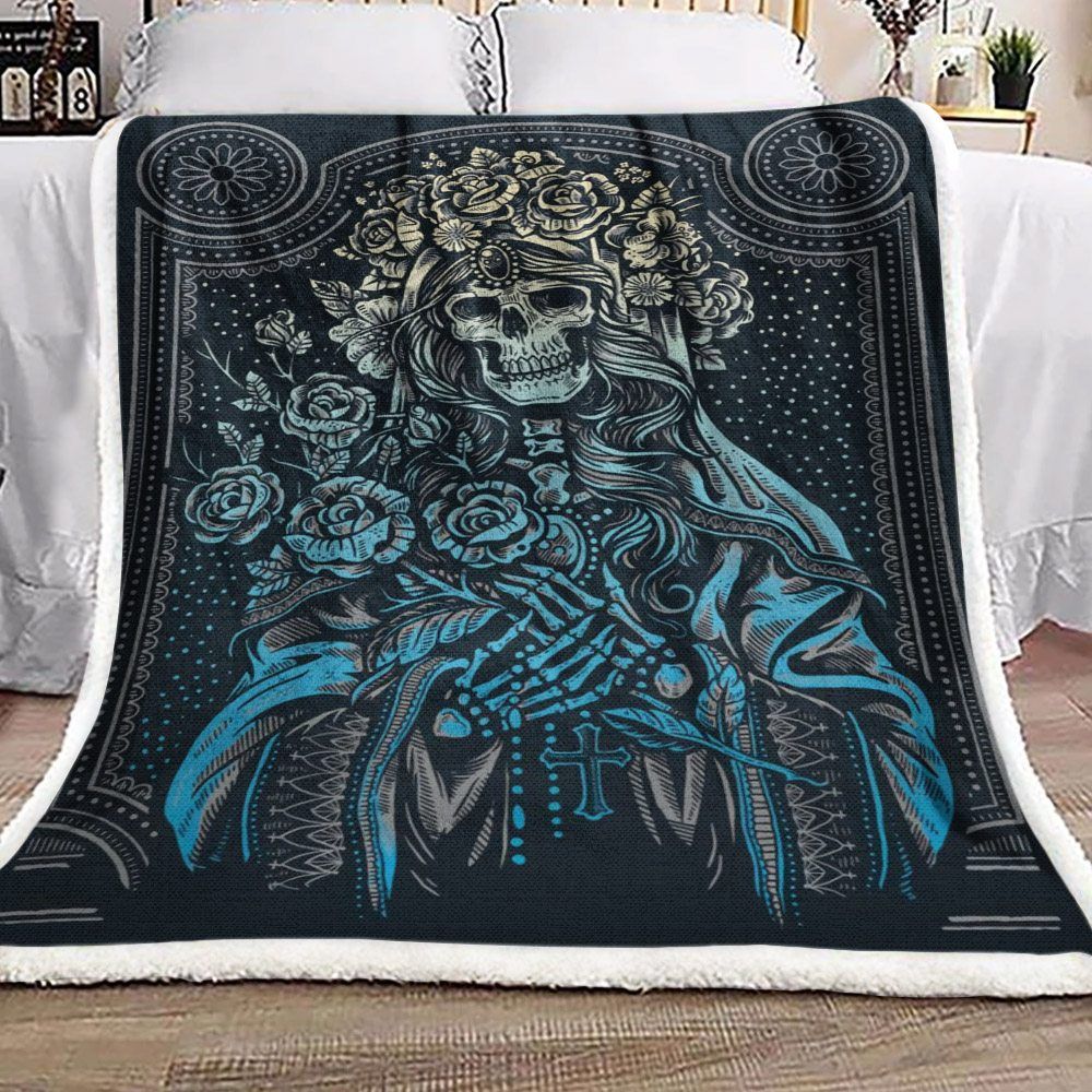 Skull Queen Flower Sherpa Fleece Blanket